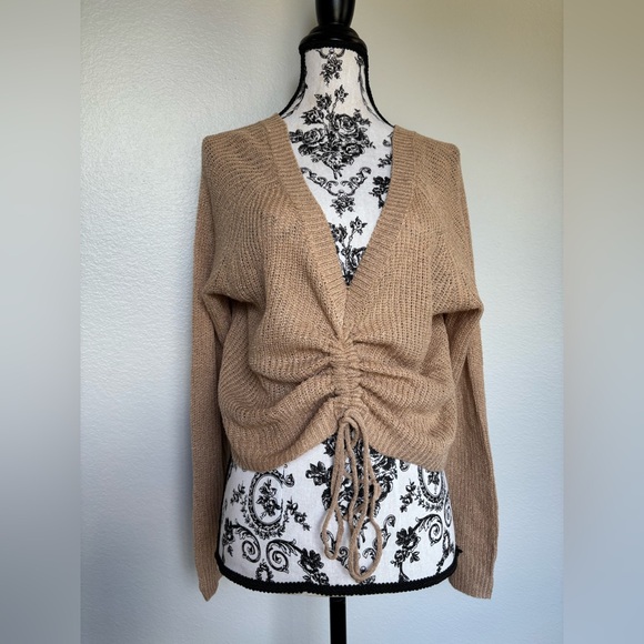 Better Be Sweaters - Better Be Tan V-Neck Sweater with Drawstring